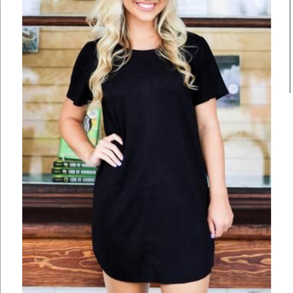 Olivaceous faux suede black dress